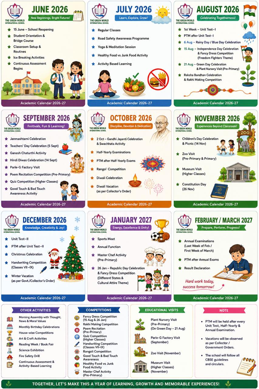 The Green World International School Academic Calendar 2026-27